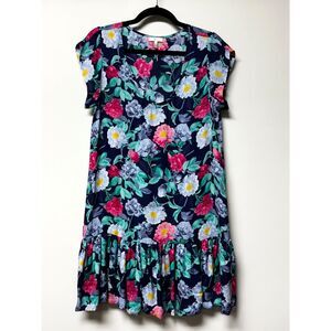 JOIE 100% Silk Ruffle Hem Floral Short Sleeve Dress, Sz S